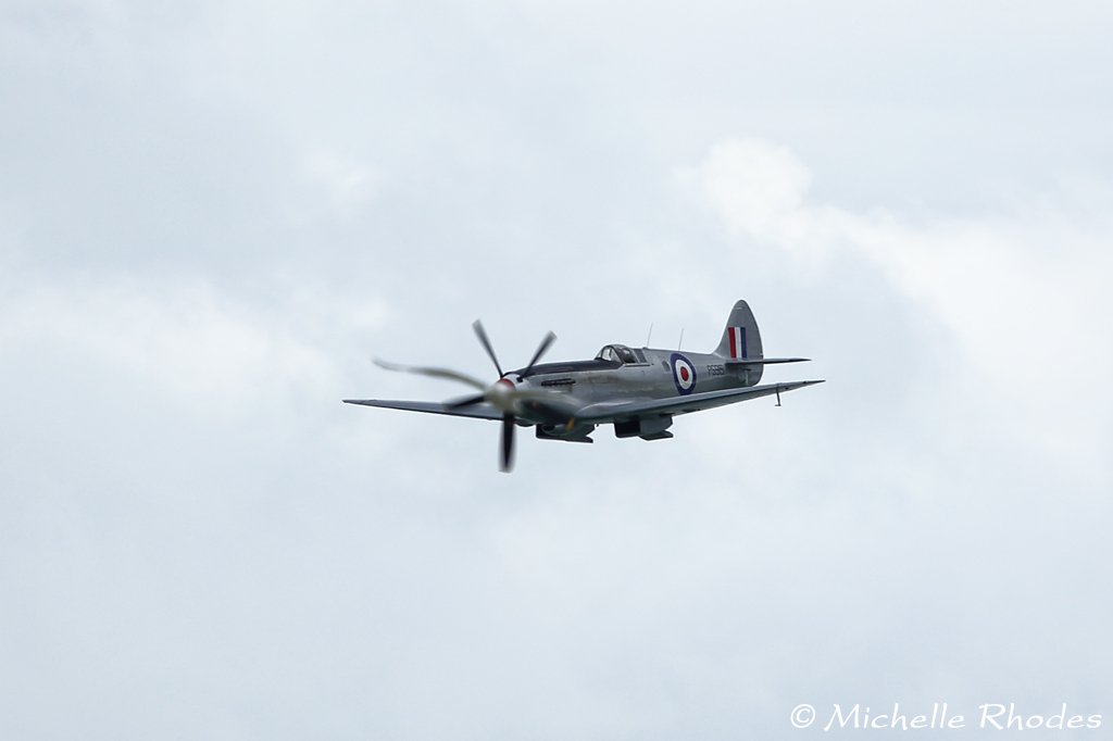 I managed to capture a shot of the rare @RAFBBMF 6 bladed Spitfire!! #Photobombed #bloodyseagulls