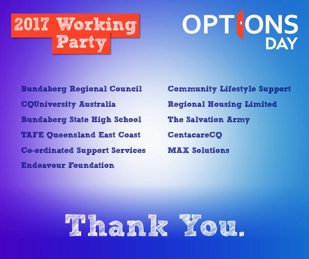 optionsdaybundy's tweet photo. #OptionsDay17 would not be possible without the support of the community.
Shout out to this years Options Day 2017 Working Party 😀#NDISready https://t.co/efXsxse7ut