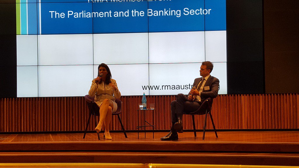 @aronwhillans #NAB and <a href="/SenatorHume/">Jane Hume</a> on stage at great RMA event in Melb tonite on Parl and finance sector