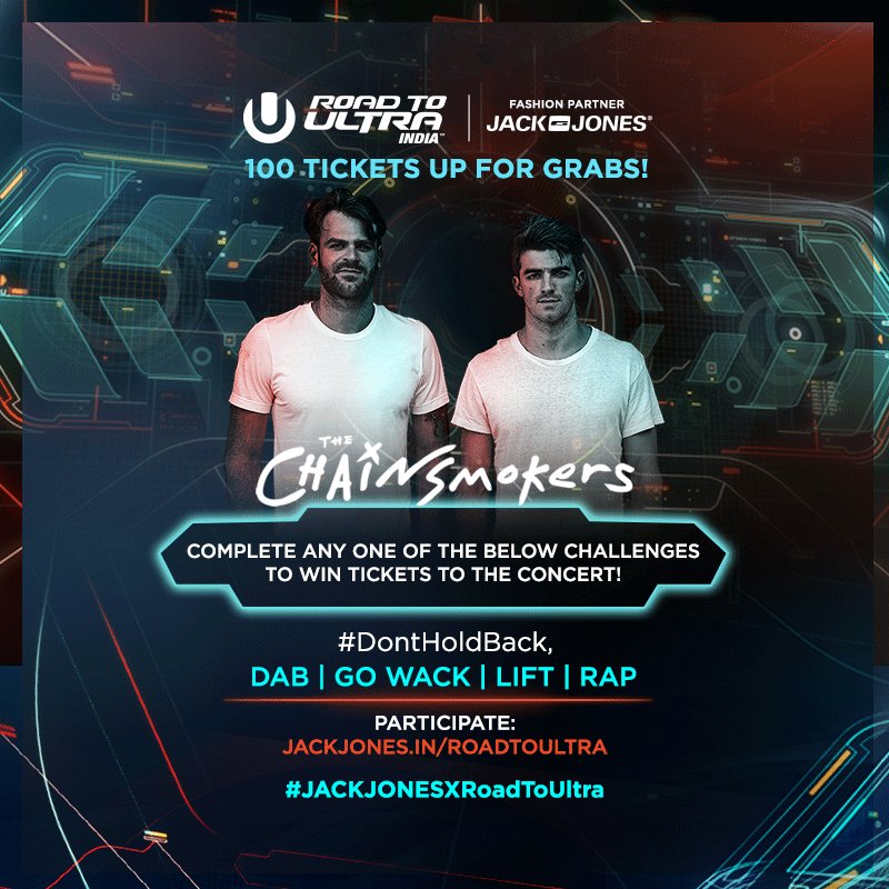 JackJonesIndia's tweet photo. A chance to party with @TheChainsmokers at the @ultraindia concert at stake.
Participate: https://t.co/9JJiqu06YS
#JACKJONESXRoadToUltra https://t.co/sETfwqeuvr