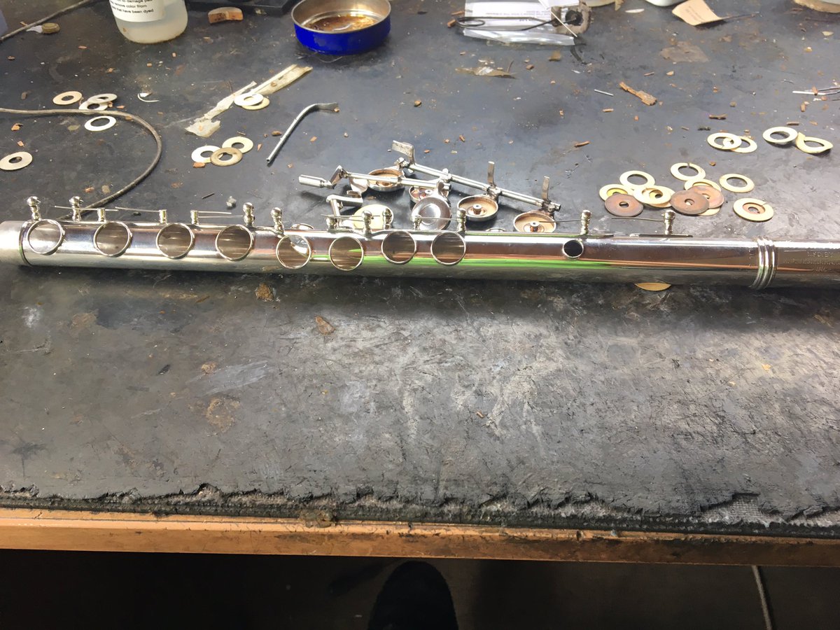 flutefix's tweet photo. 1938 Germeinhardt in for a totally overhaul. Just replaced all the old soft brass springs with steel ones https://t.co/ZYXnwW7wvZ