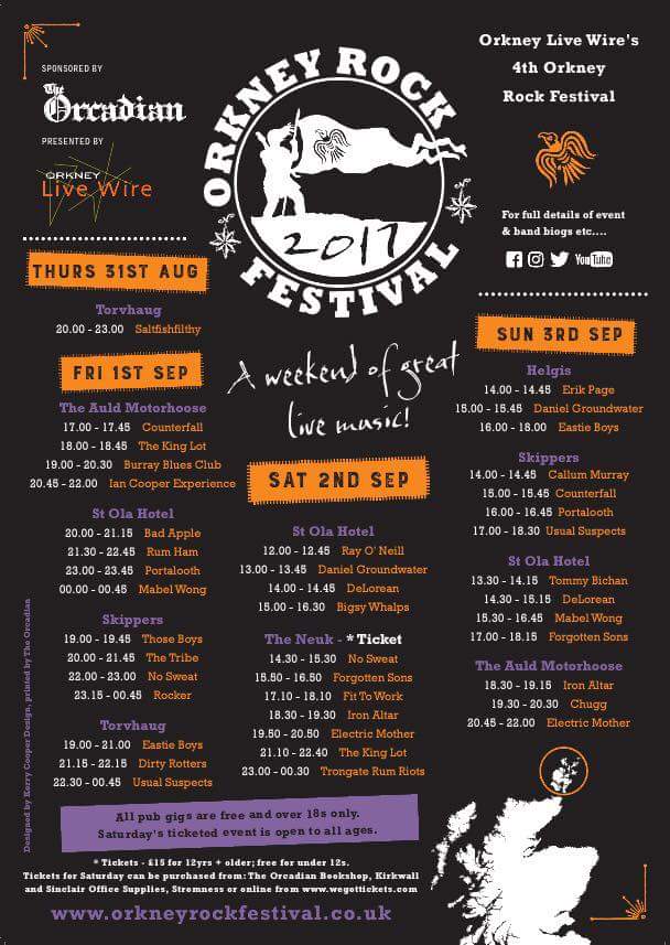 orkney_livewire's tweet photo. Full line up #orkneyrockfestival 2017 #orkneylivewire #livemusic #auldmotorhoose #torvhaug #helgis #skippersbar #stolahotel #kirkwall https://t.co/YQ8ORLToUY