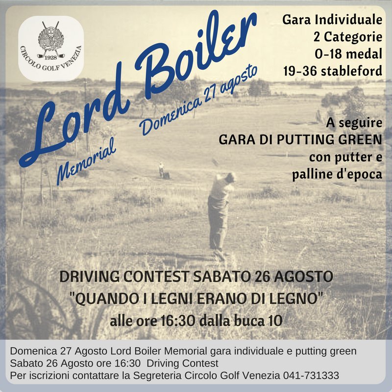 DOMENICA 27 AGOSTO
Lord Boiler Memorial