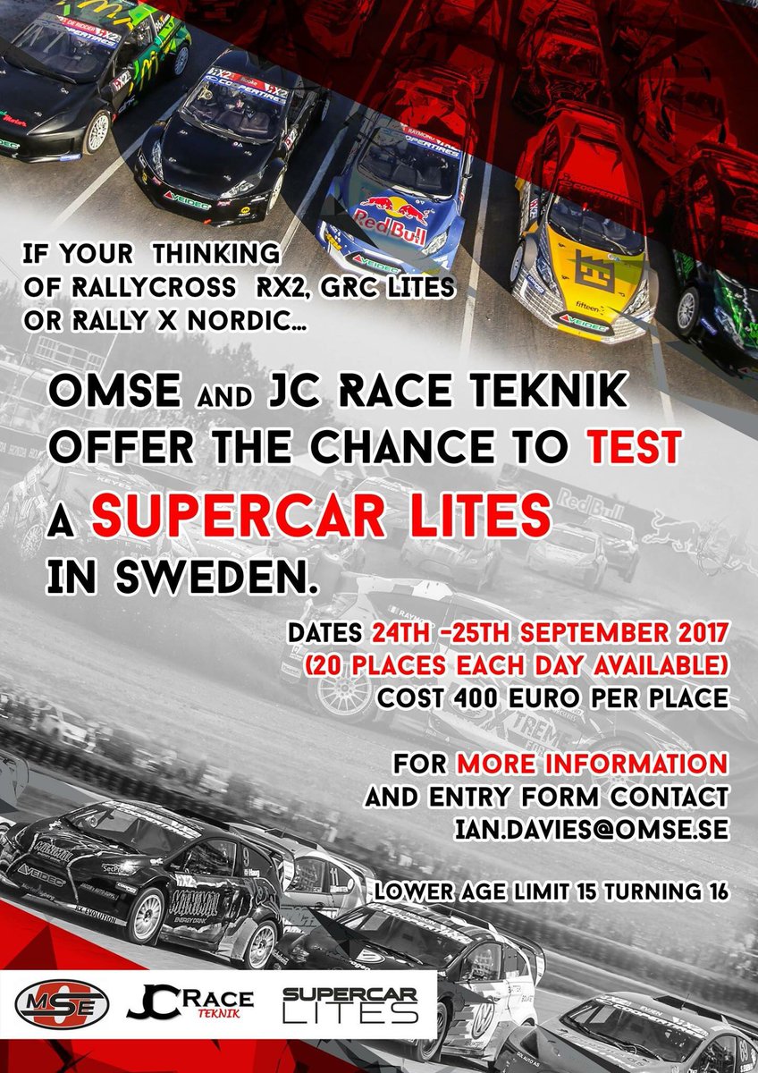 Official <a href="/supercarlites/">SuperCar Lites</a> test days! Book via ian.davies@omse.se <a href="/RX2_Series/">RX2</a> @GRCseries <a href="/rallyxnordic/">RallyX Nordic / RallyX on Ice</a>