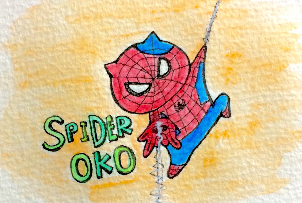 おこにゃん V Tvittere スパイダー オコ スパイダーマン 映画 アメコミ 猫 ねこ ネコ イラスト 可愛い 1日1絵 癒し 手描き 絵描きさんと繋がりたい イラスト好きな人と繋がりたい 絵描き人 Spiderman Cats