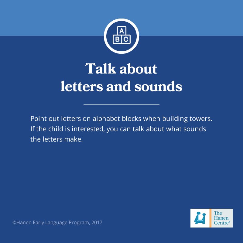 TheHanenCentre's tweet photo. Language Tip #8: Talk about letters and words. More in our 2018 Calendar: https://t.co/J7xlWF7Uxd #HanenTips https://t.co/QzHZaUE6d6
