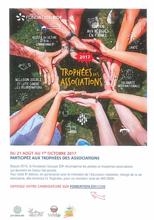 CRESS_MQUE's tweet photo. Du 21 août au 1er octobre 2017, participez aux Trophées des Associations https://t.co/Z8hwIVhSyO

@Fondation_EDF https://t.co/MlukAW7PPB
