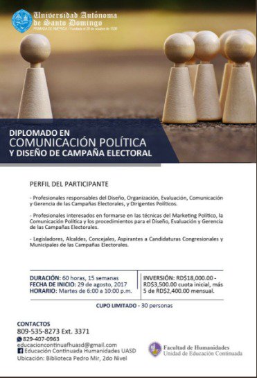 BelarminioR's tweet photo. Martes 29 de agosto inicia segunda edición diplomado en ComunicaciónPolítica y CampañasElectorales UASD. #ComunicacionPoliticaUASD https://t.co/Wik6iYp6AZ