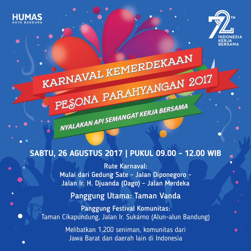 infoplesiran's tweet photo. Hari Sabtu ini ada Karnaval Kemerdekaan di Bandung! Ramaikan yuk! #bandung #KarnavalPesonaParahyangan #festival #wisatabdg #plesir #plesiran https://t.co/y7sW3C54pB