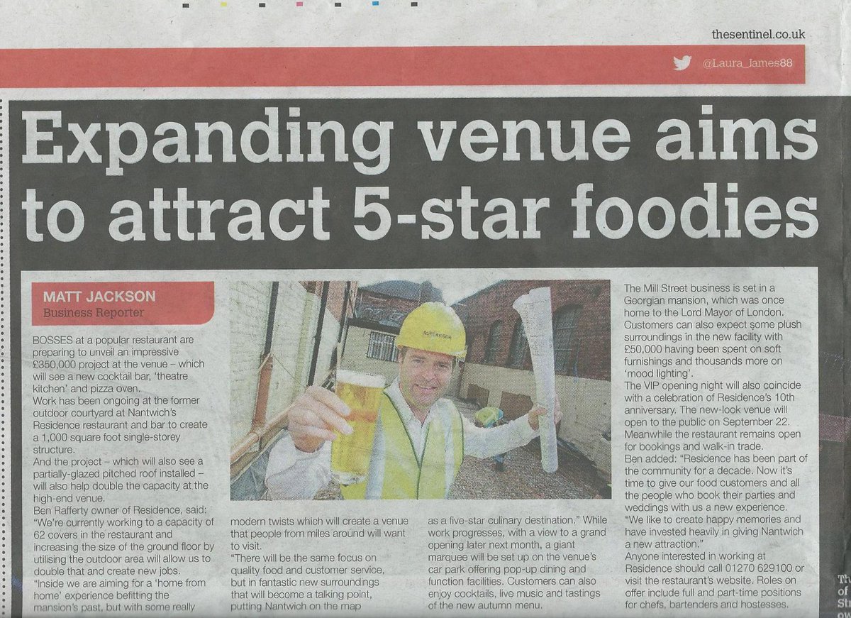 JanCheshirePR's tweet photo. Great to see @Residenceuk hit headlines with exciting plans to double its restaurant capacity #Nantwich #PR #goodnews https://t.co/BzWLOhHXT5