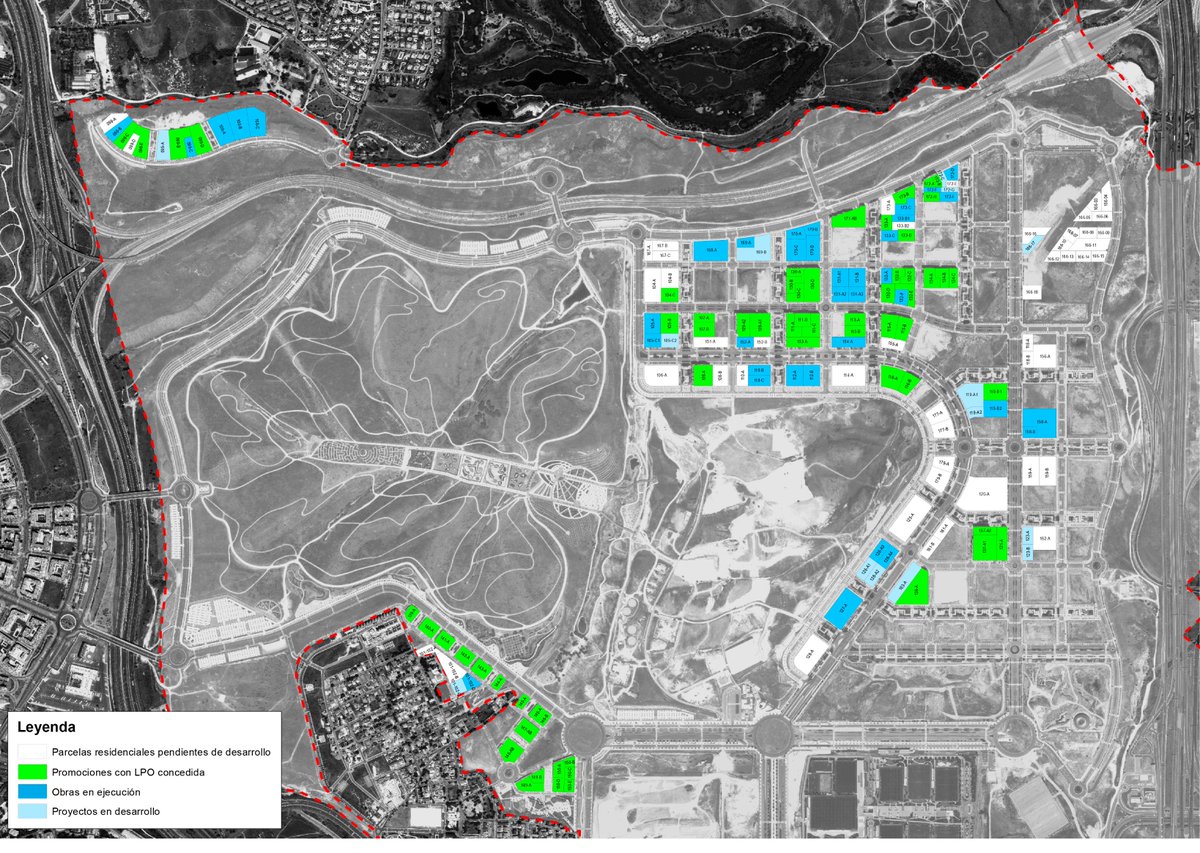 A continuación, compartimos el plano que representa el avance de parcelas  residenciales en #Valdebebas a día de hoy.