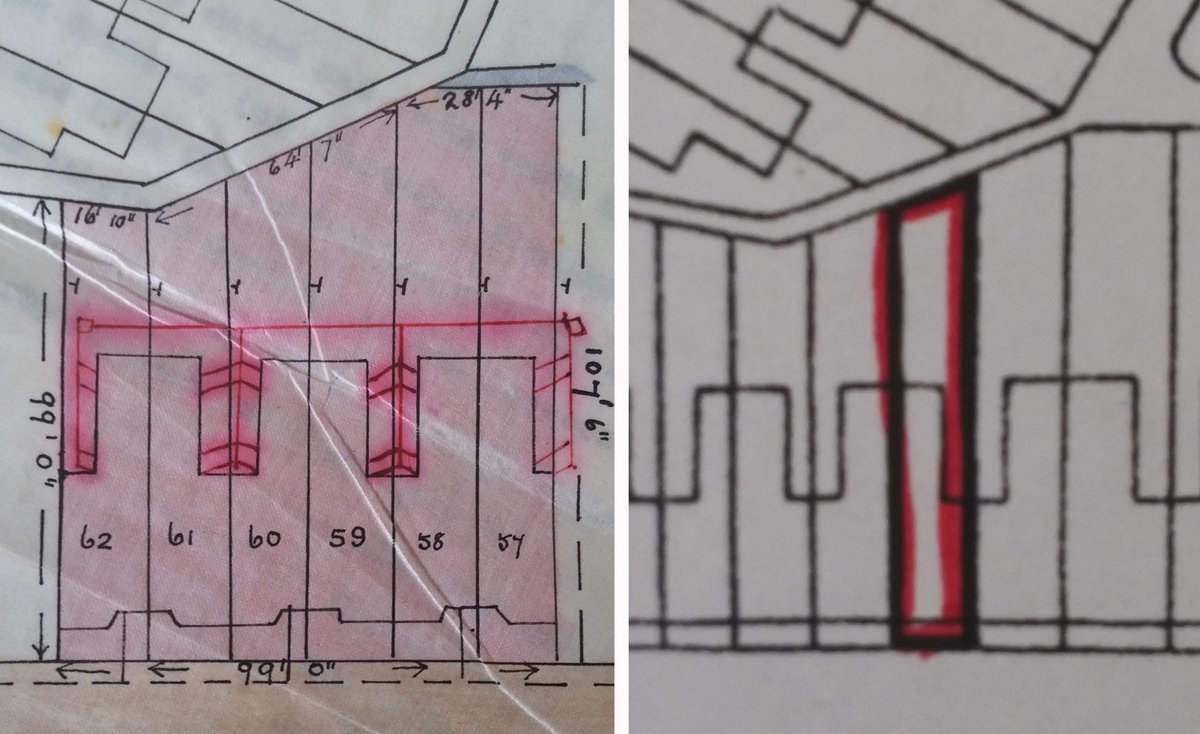 Before and after (modern data not always better). Builder's Edwardian plan to nearest inch, Land Registry 2000 with extremely blunt crayon