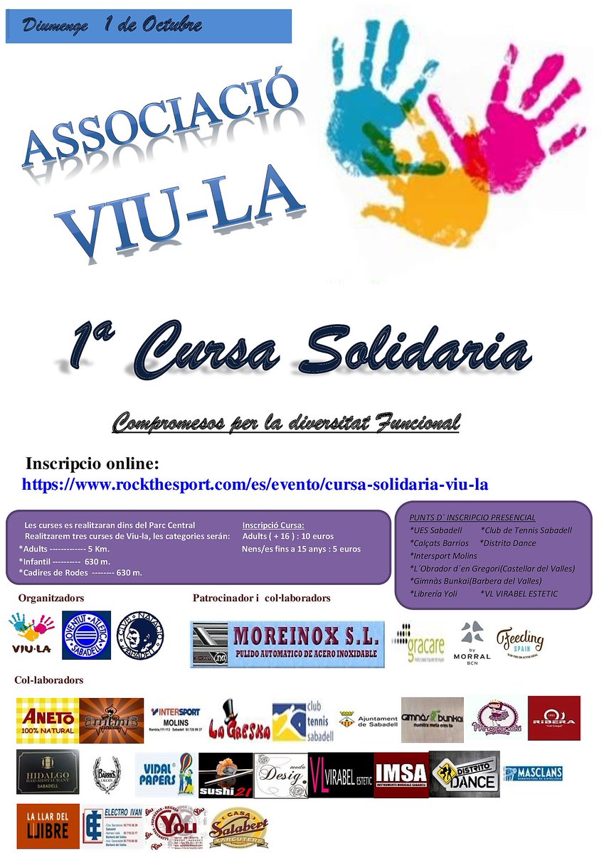 ViulaAssociacio's tweet photo. I Cursa Solidaria 1 de Octubre 17 
Colaborador:IMSA
Inscripción online:
https://t.co/4hjqw6Rcbm …/evento/cursa-solidaria-viu-la https://t.co/3YDmDgUjC6