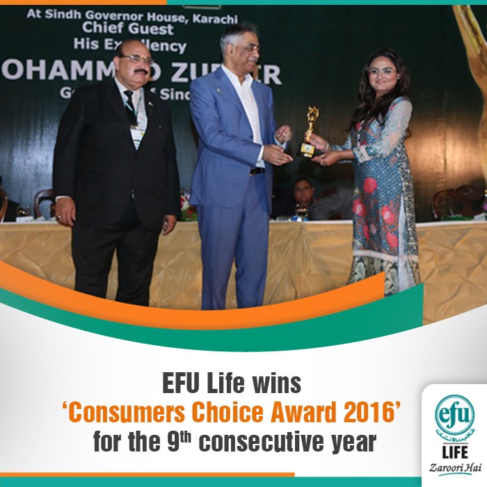 EFU_Life's tweet photo. #EFULife has been honored once again with the prestigious ‘Consumer Choice Award 2016’ for #BestLifeInsuranceCompany
https://t.co/xi3EfSMhNT https://t.co/pUKDKjv6PT