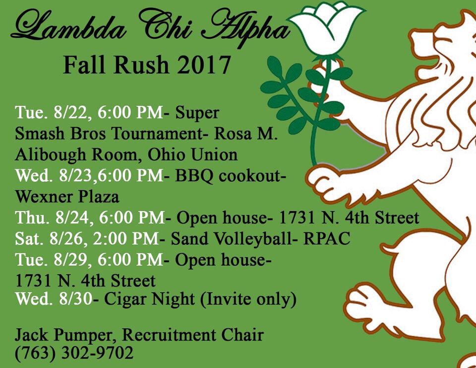 Thinking about going Greek? Come out to our events this week and next week to find out more!