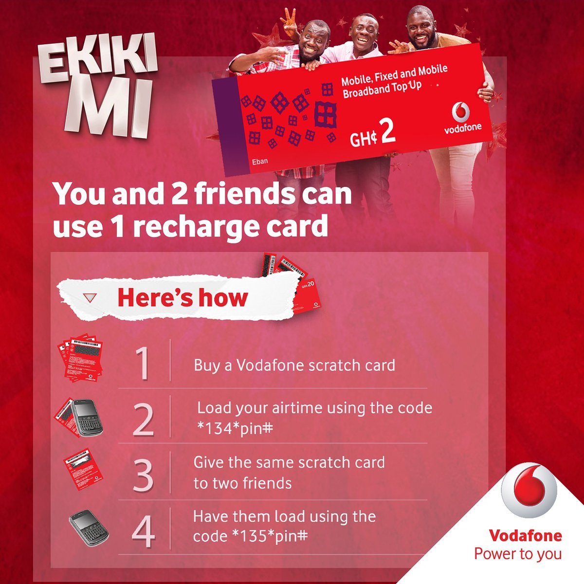 TelecelGhana's tweet photo. Wondering what the #VodafoneEkikiMi excitement is all about? Follow these simple steps and get your two favourite people to smile https://t.co/Pa0mYU6mMc