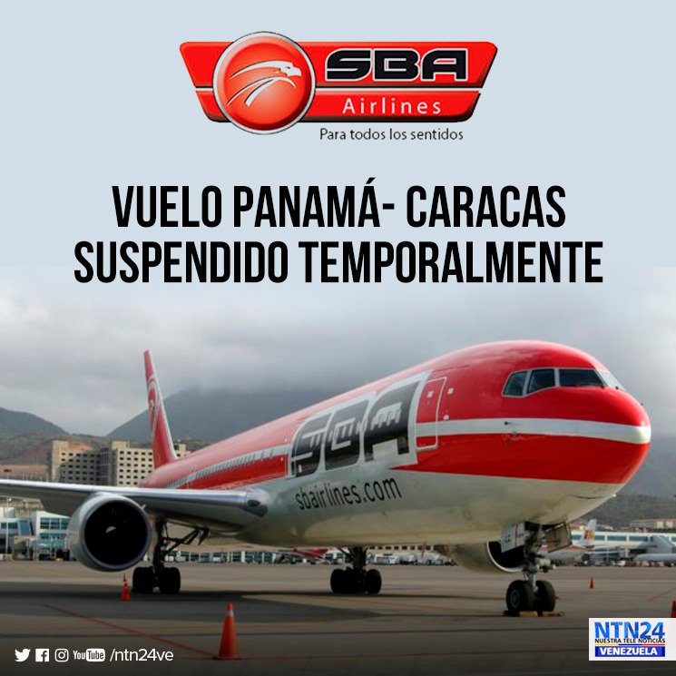 NTN24ve's tweet photo. Santa Bárbara Airlines suspende temporalmente ruta Panamá- Caracas https://t.co/weCULdsLxG https://t.co/WYSaebA5DY