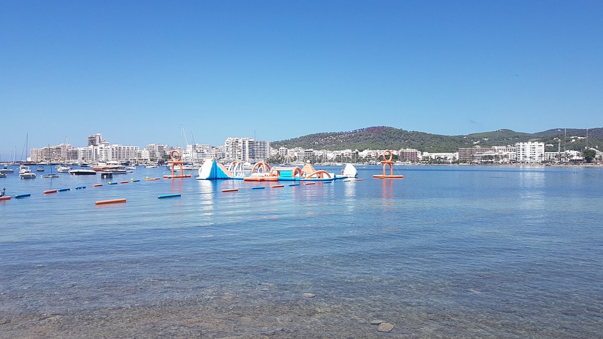 whiteisleibiza's tweet photo. Looking splendid in the afternoon sun is @Ocean_Mania a bouncy watery fun park suitable for all #ibiza #ibiza2017 https://t.co/KWWeMlYoE4
