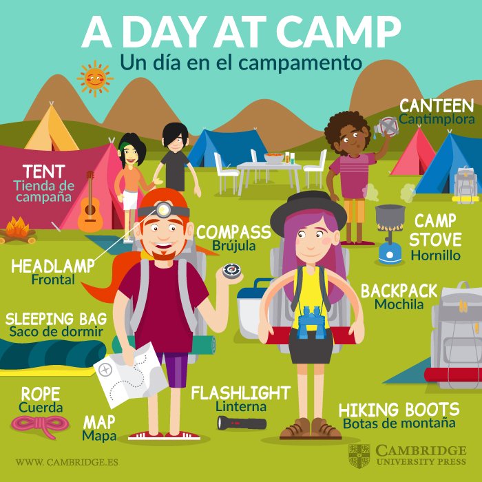 cpidiomas's tweet photo. MT @CambridgeSpain: ¡Nos vamos de campamento! ¿Te apuntas? https://t.co/ce9DtBdkrh #vocabulary #learnenglish