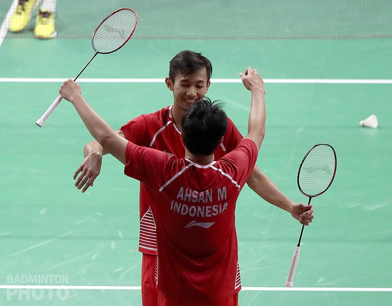 YonexAllEngland's tweet photo. We love these @badmintonphoto images of Ahsan &amp; Saputro after today's win in Glasgow.  For @YonexAllEngland tickets> https://t.co/SWU1QcH5Wf https://t.co/iwdsJvAGB7