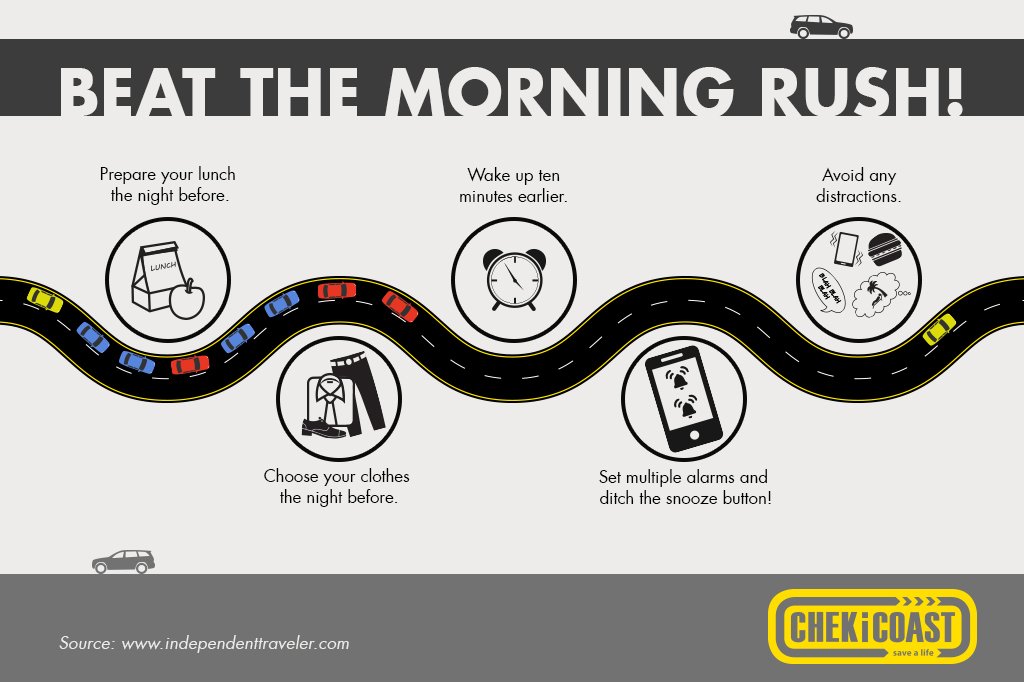 ChekiCoast's tweet photo. Check out our tips to beat the morning rush and share yours with us. Remember to always follow the speed limit! #SpeedKills #ChekiCoast https://t.co/TENvTYcmCz