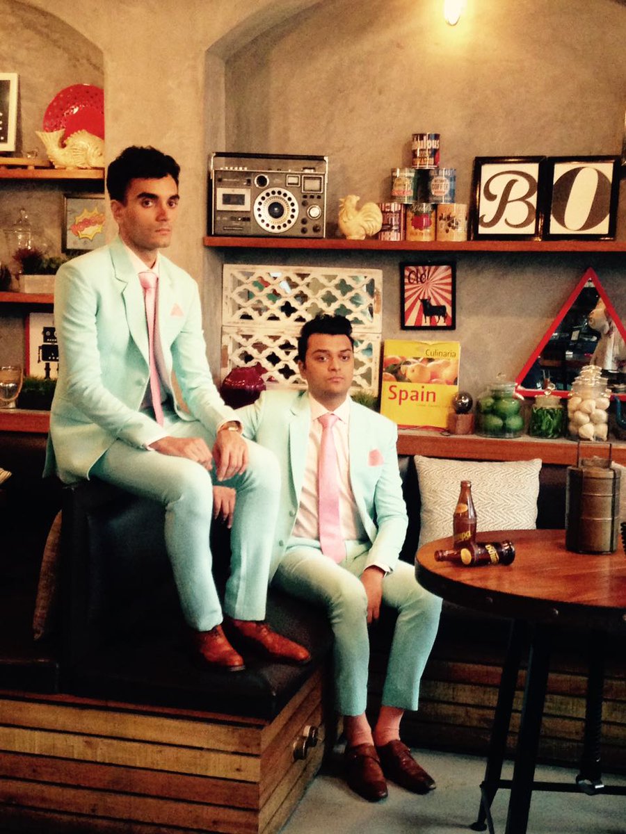 t2telegraph's tweet photo. t2 gets musician duo @parekh_singh into their signature suits, designed by Sumona Parekh, at Bodega Cantina-Y-Bar! #suits&amp;style #dapperduo https://t.co/KU6QCEl7SB