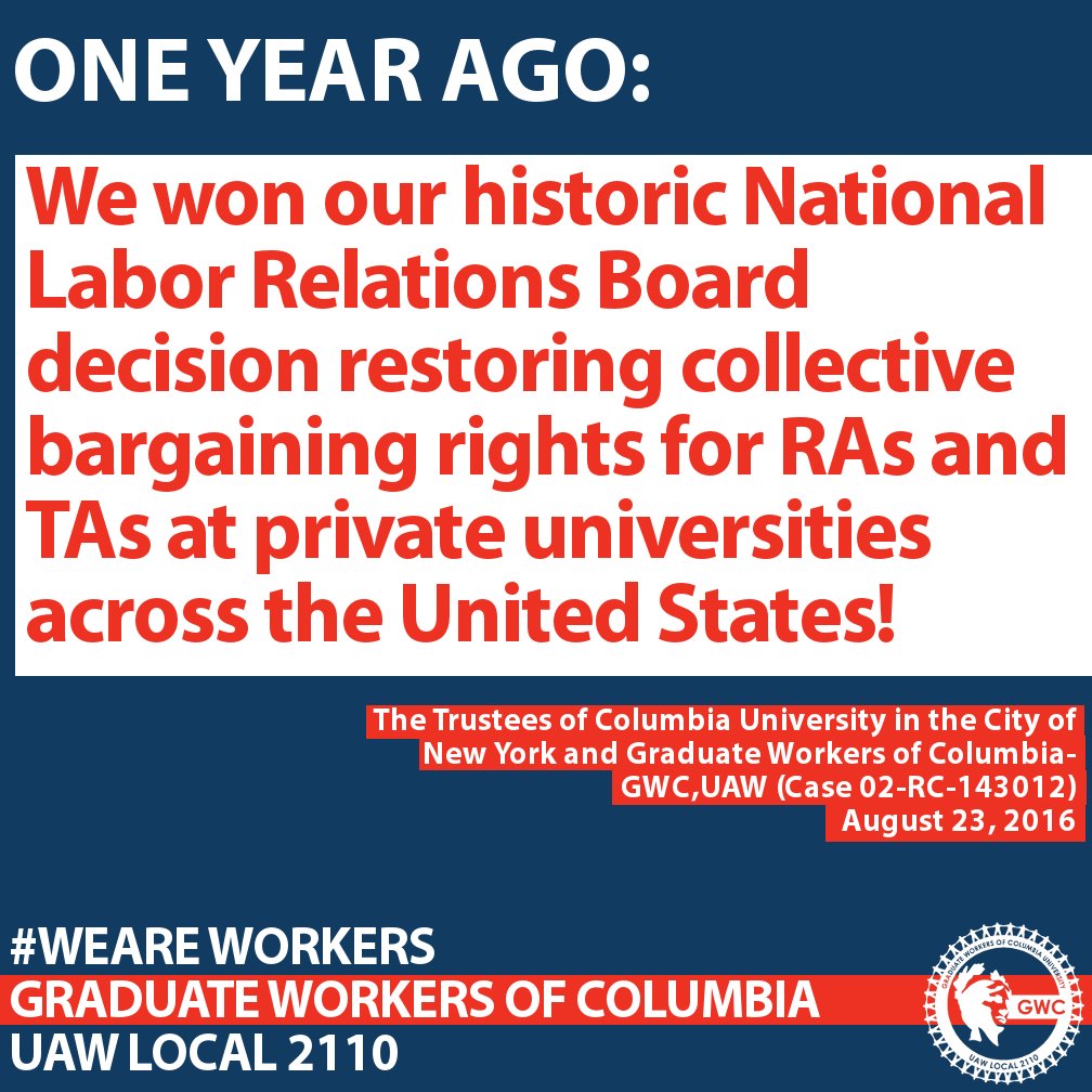 SW_Columbia's tweet photo. The Columbia admin hopes to hide behind a Trump NLRB, but we won't stop organizing! WE VOTED 72% YES! #WeAreWorkers #CUBargainNow https://t.co/koiix2R0pW