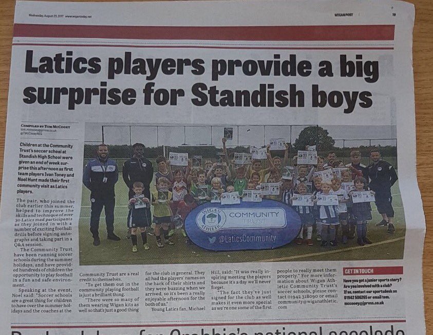 LaticsCommunity's tweet photo. 📰 Coverage of @ivantoney24 and @Noelhunt20's visit to @StandishCHS in this week's Wigan Observer and today's Wigan Post. https://t.co/U6NlNUJwbb