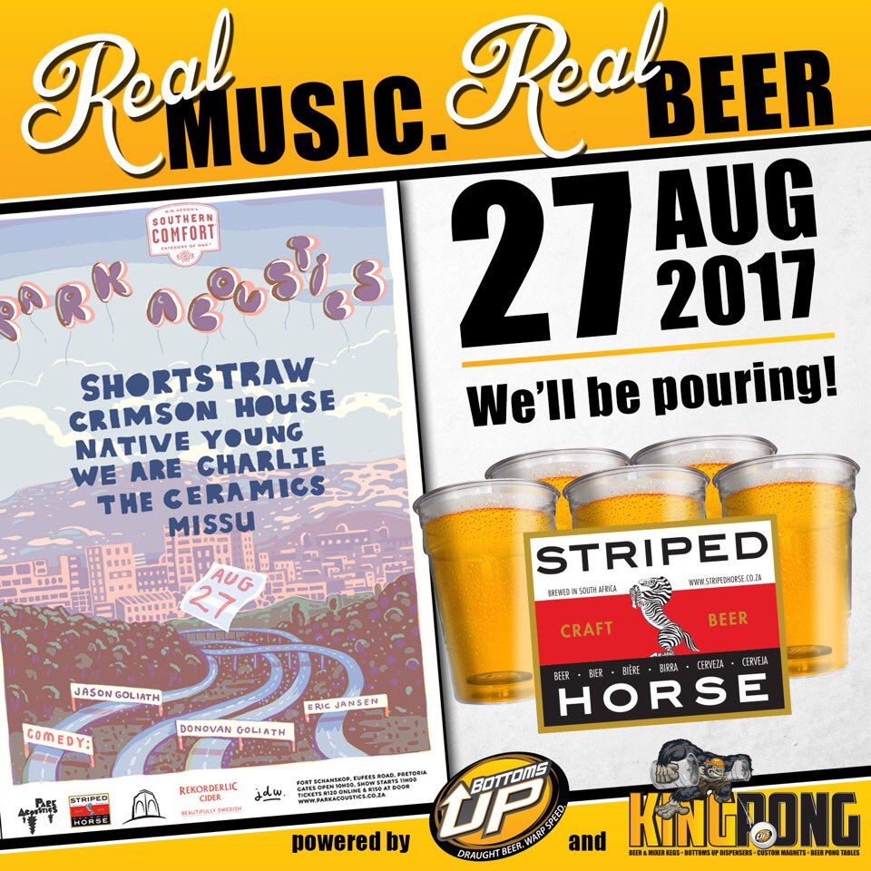 King Pong RSA (@kingpongrsa) on Twitter photo Another awesome line up not to be missed this Sunday at <a href="/parkacoustics/">Park Acousticsโข</a>!!! <a href="/StripedHorseZA/">Striped Horse Premium Beer</a> <a href="/BottomsUpAfrica/">Bottoms Up Africa</a> #beer #craftbeer #events #music Another awesome line up not to be missed this Sunday at <a href="/parkacoustics/">Park Acousticsโข</a>!!! <a href="/StripedHorseZA/">Striped Horse Premium Beer</a> <a href="/BottomsUpAfrica/">Bottoms Up Africa</a> #beer #craftbeer #events #music