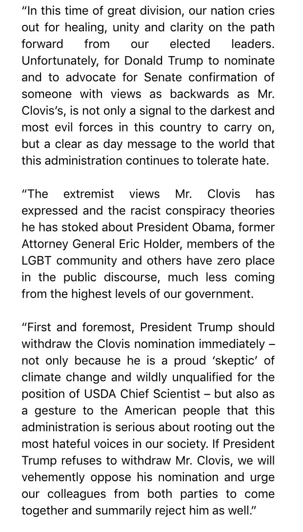 MikeInacay's tweet photo. NEW: @SenBrianSchatz &amp; @SenSchumer out with a new statement blasting nomination of Sam Clovis for USDA Chief Scientist, call for withdrawal https://t.co/VUuM90IbzB
