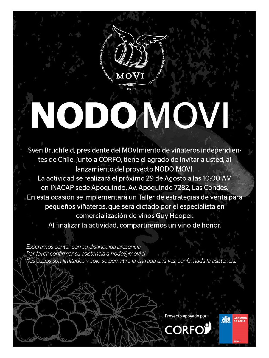 Invitación abierta dirigida a pequeños viñateros de Chile. Interesante taller para pequeños viñateros dictado por Guy Hooper.  29 Ago 10 AM