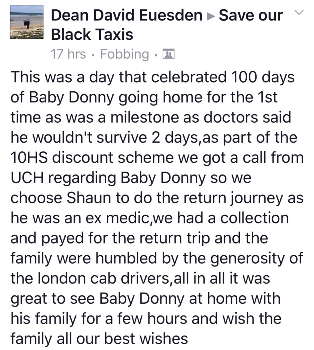 SaveTaxi's tweet photo. After spending the 1st 100 days of life in hosp baby Donny was taken home safely by a Black Taxi from @uclh @10HSTAXI Wishing him well ❤️ https://t.co/5fFLapMCCS