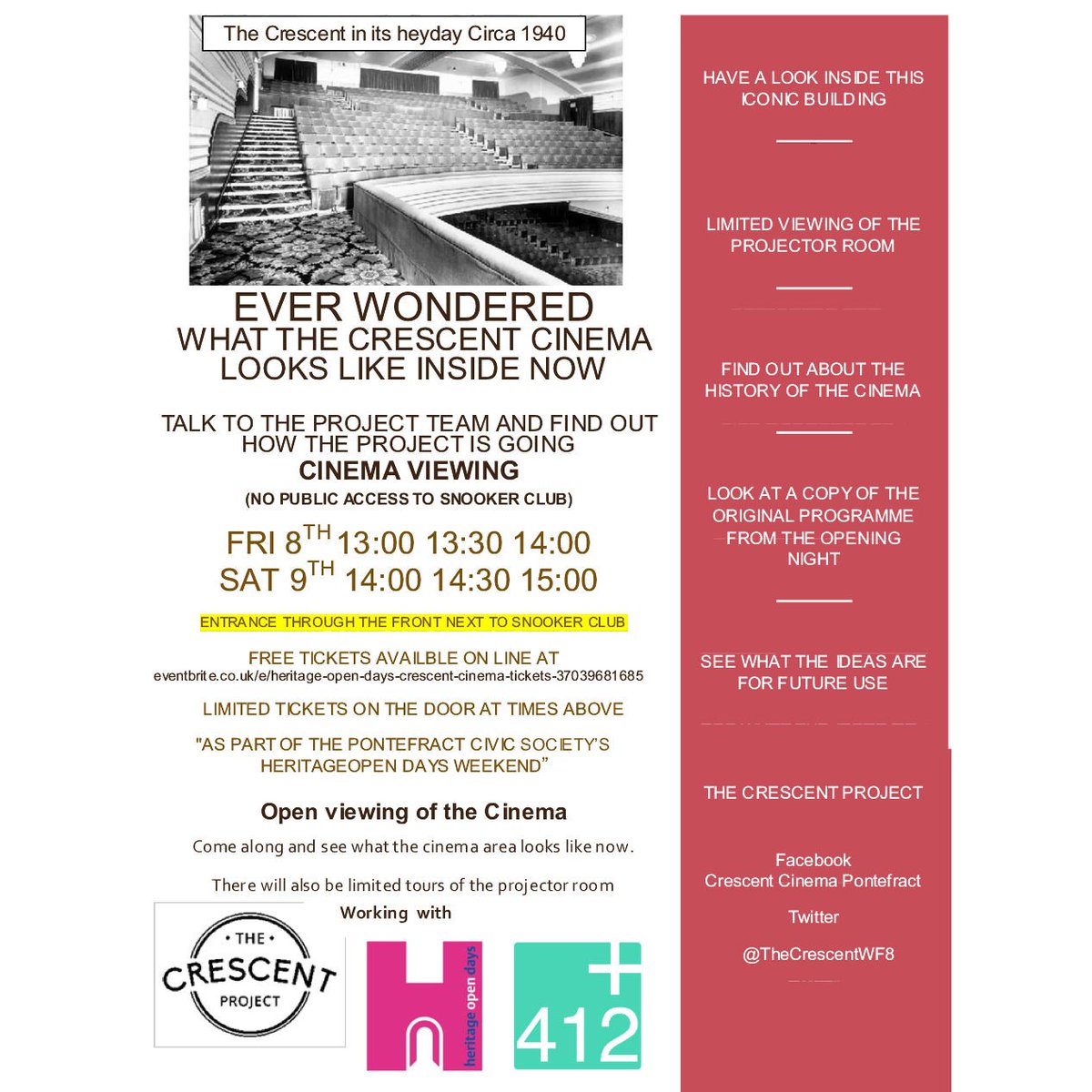 TheCrescentWF8's tweet photo. Can't wait to see inside the #CrescentCinema!
#Ropergate #Pontefract
8th, 9th Sept.
#PontCasHour https://t.co/Eb2PP6jARE