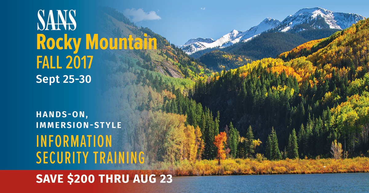 SANSInstitute's tweet photo. LAST DAY to save $200 on #training at #SANSRocky! Courses include #MGT517, #SEC401, #SEC504, #SEC66, #FOR578: https://t.co/MJ7bGEj8ja https://t.co/wwVpn1X7JH