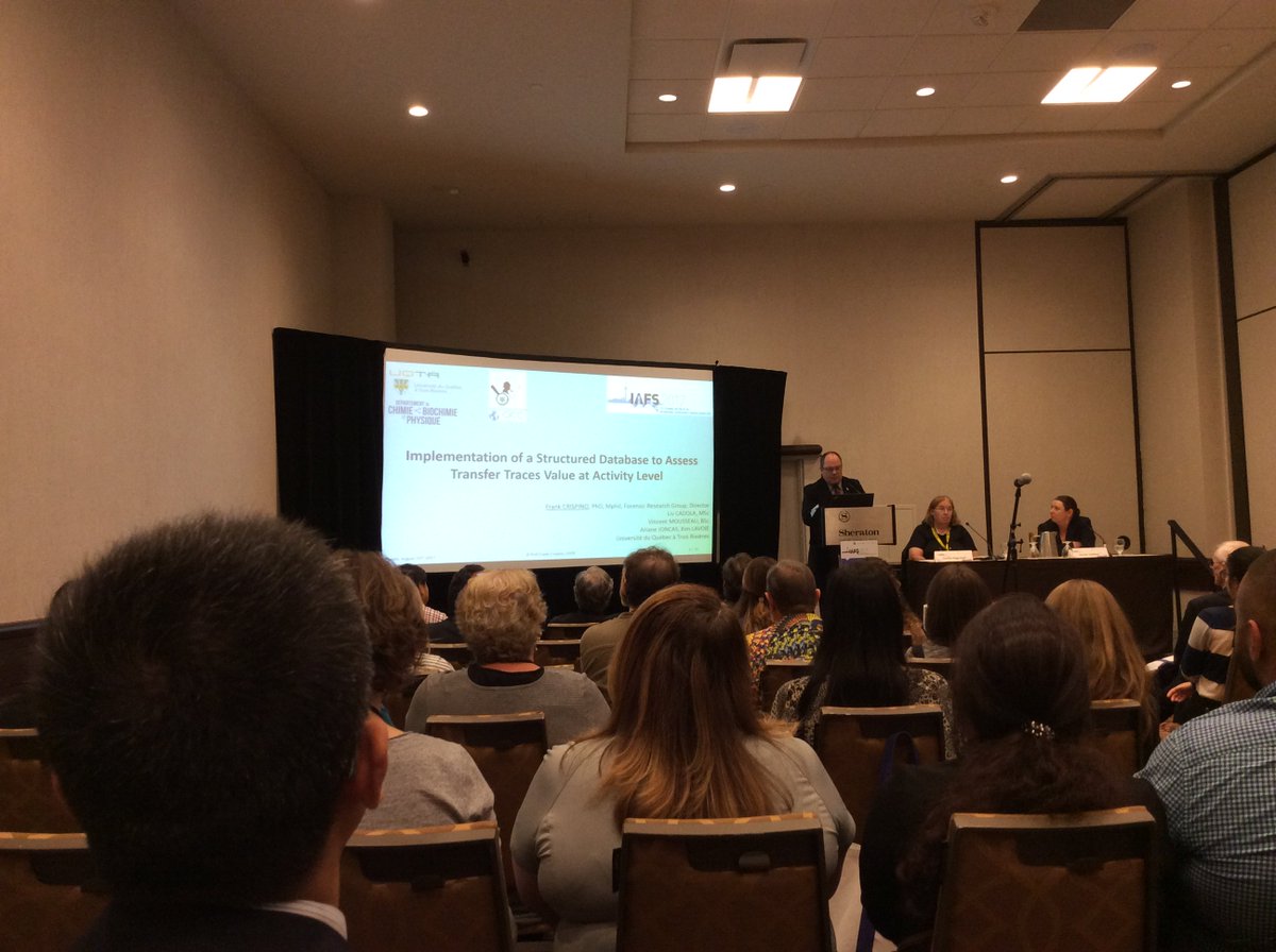 GRSF_UQTR's tweet photo. Présentation par M. Frank Crispino, "Implementation of a Structured Database to Assess Transfer Traces Value a Activity Level" #IAFS2017LRC https://t.co/l9VJogHXQX