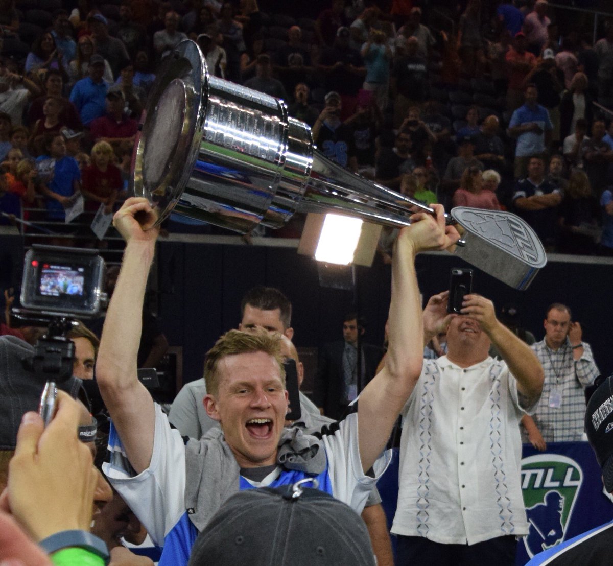 NovaLacrosse's tweet photo. That feeling when you're an @MLL_Lacrosse champion. Congratulations Brian Karalunas! #GoNova https://t.co/rKhUjVqtzc