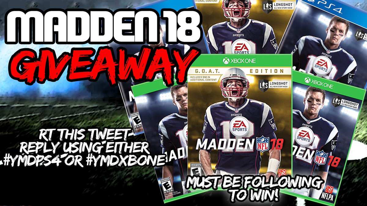 YMDgento's tweet photo. HUGE #Madden18 Giveaway! Must be following to enter. RT &amp; reply using either #YMDps4 or #YMDxboxone Picking winners at 10pm Good luck! https://t.co/LEgyc7qMDL