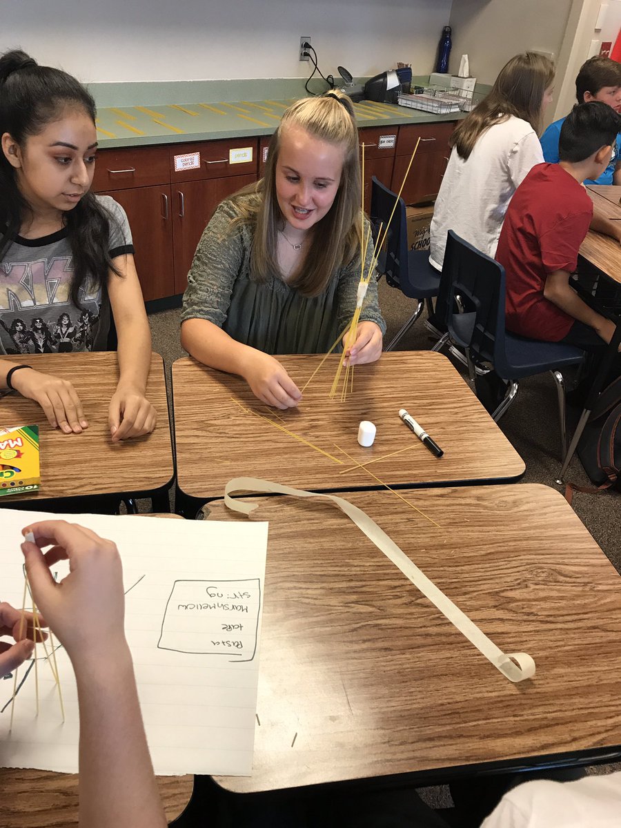 JWalshMS's tweet photo. Bhatt and Smith 2nd period math class completing spaghetti tower challenge. https://t.co/yQwVzkqrDn