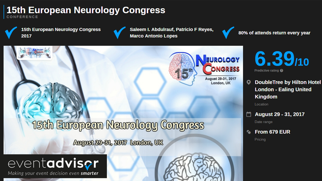 eventadvisorcom's tweet photo. Did you remember outcomes from the previous edition of #Neuro2017?
Share your stylish insights at https://t.co/n14sIb3KGl
#eventadvisor https://t.co/8MXWxjLWp3