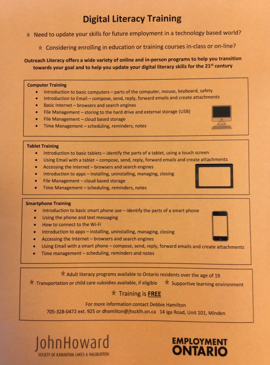 OLiteracy's tweet photo. We offer a variety of digital literacy training programs to help you become employment or school ready. Call 705-328-0472 x925 for more info https://t.co/Htm6u83WU2