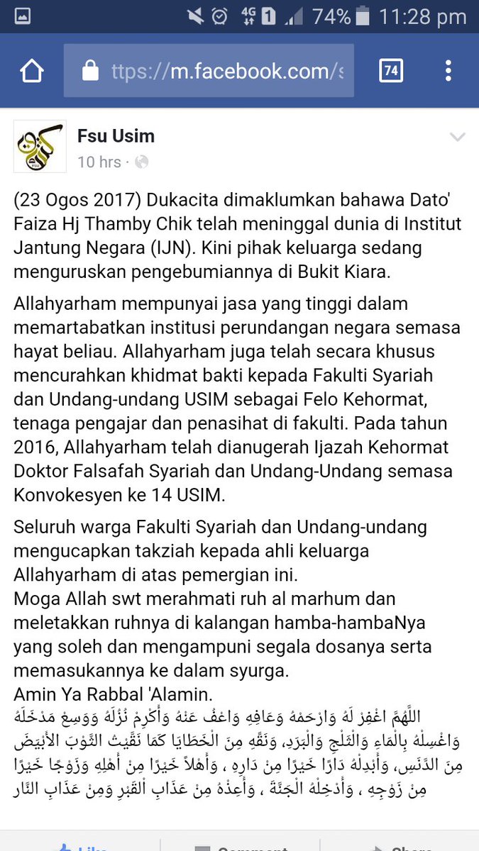 Al-fatihah. Semoga Allah merahmati rohnya dan ditempatkan dalam kalangan orang yg soleh.
<a href="/PMFSU_USIM/">PMFSU USIM</a> <a href="/mootsyariahusim/">MOOT SYARIAH USIM</a>