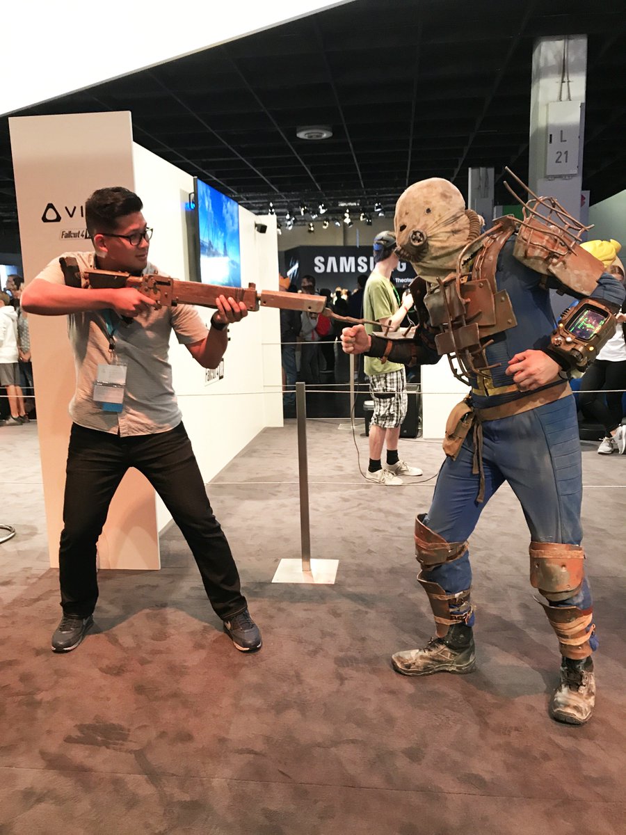 shen's tweet image. That Fallout costume is pretty intense. #Gamescom17