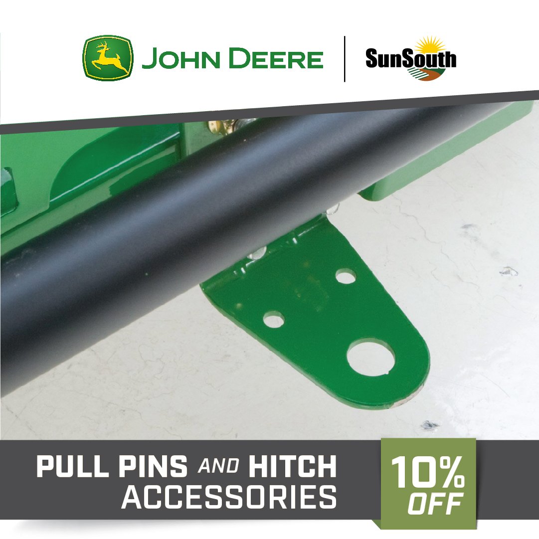SunSouthJD's tweet image. Pull pins &amp;amp; hitch accessories at 10% off this month! Visit your local SunSouth dealer for more details. #pullpin #hitch #JohnDeere #SunSouth