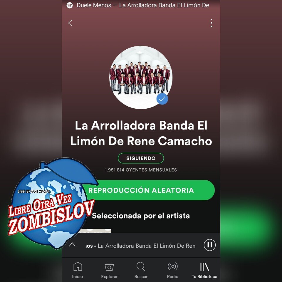 annie_Ramos26's tweet photo. Descarga #Spotify y sigue a La @Arrolladora 🍋💚
No pierdas la oportunidad de tener toda su música en tan sólo un clic
#ZombisLOVInvita 💚 https://t.co/Ml1axV9rIA