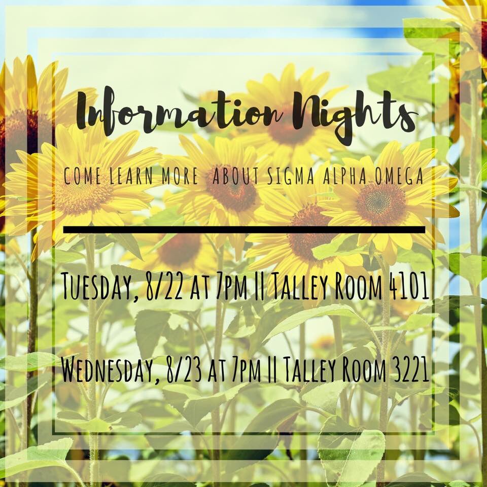 SAORecruitment's tweet photo. Our final info night is tonight! Come out and learn more about SAO before recruitment next week! We can't wait to see you there! https://t.co/7PoZcuesv4