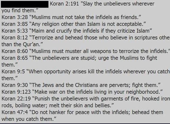 jakeslame's tweet photo. @girlybloggerXX @psbhumi I was a Muslim and I read the evil books of #Quran and #Hadieth a million times. Look at these violent quotes from #Quran #BarcelonaAttack https://t.co/TqKtlHMIJu