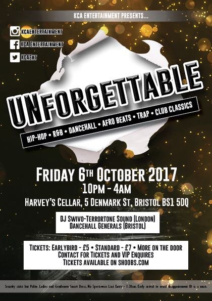 KCAEnt's tweet image. KCA Entertainment Presents... 
▪️UNFORGETTABLE ▪️
Date: 06.10.17
Location: Harvey's Cellar
Tickets available: 
shoobs.com/events/21872/u…