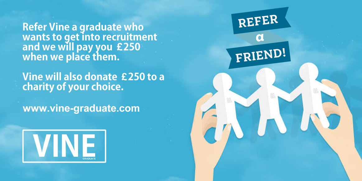 VineGraduate's tweet photo. Refer Vine Graduate a candidate that we place before 15th September and you can also help a charity of your choice #graduatejobs https://t.co/HEAvH1jvoI