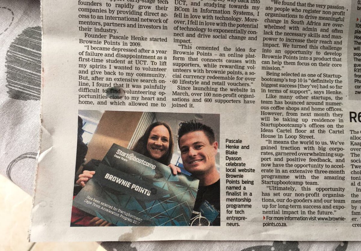 BlakeCTN's tweet photo. Exciting times ahead. Making it easy to volunteer &amp; make a difference with @browniepointsSA @Sbootcamp @cnandco thanks People's Post https://t.co/vhvUKRgpsE