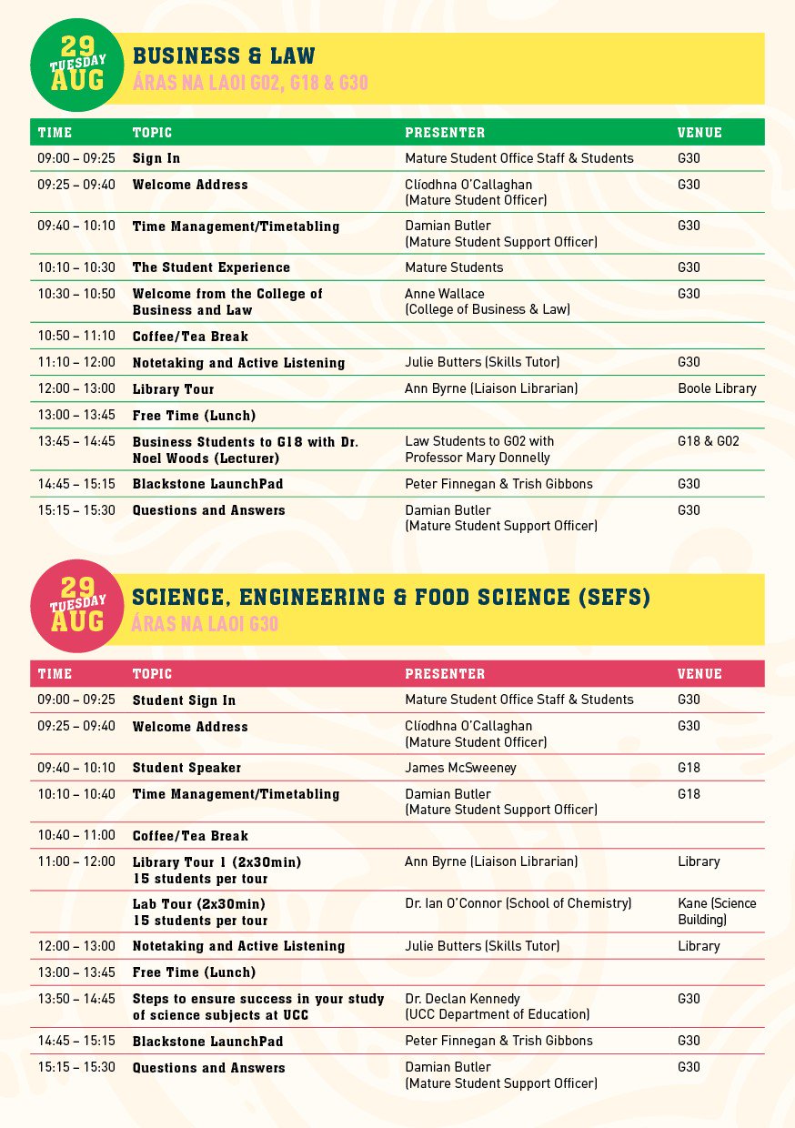 UCC Mature Student Office on Twitter: "Schedules for our Transition2UCC